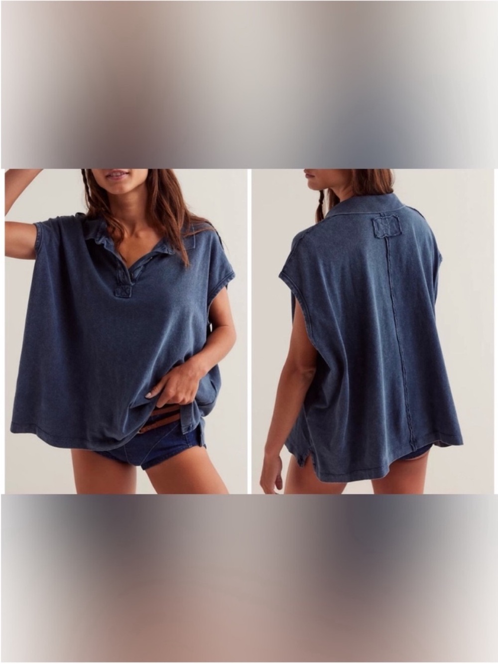 NWOT Free People We The Free Keep On Polo - dark denim blue - Medium